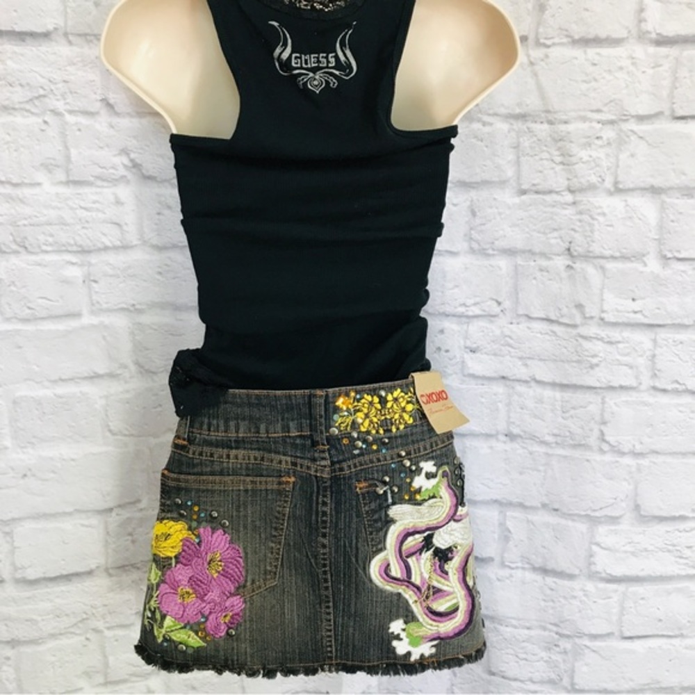 Vintage NWT XOXO Embroidered Denim Mini Circa-2000’s Spirit Bird Embroidery - Picture 9 of 13
